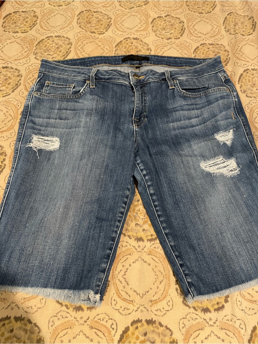 Women's Mid-Blue Distressed Denim Bermuda Shorts from Anthropologie, Size 31